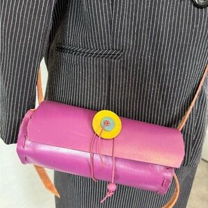 Vibrant Pink Handmade 100% Leather Crossbody Bag